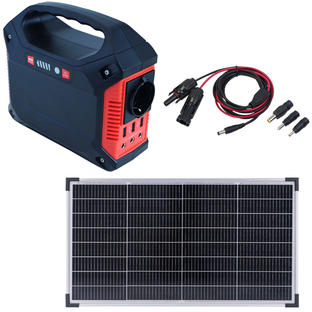 Tragbare Powerstation & Solar-Generator mit 155 Wh, inkl. mobiles 60 Watt Solarpanel Tragbare Powerstation & Solar-Generator mit 155 Wh, inkl. mobiles 60 Watt Solarpanel
