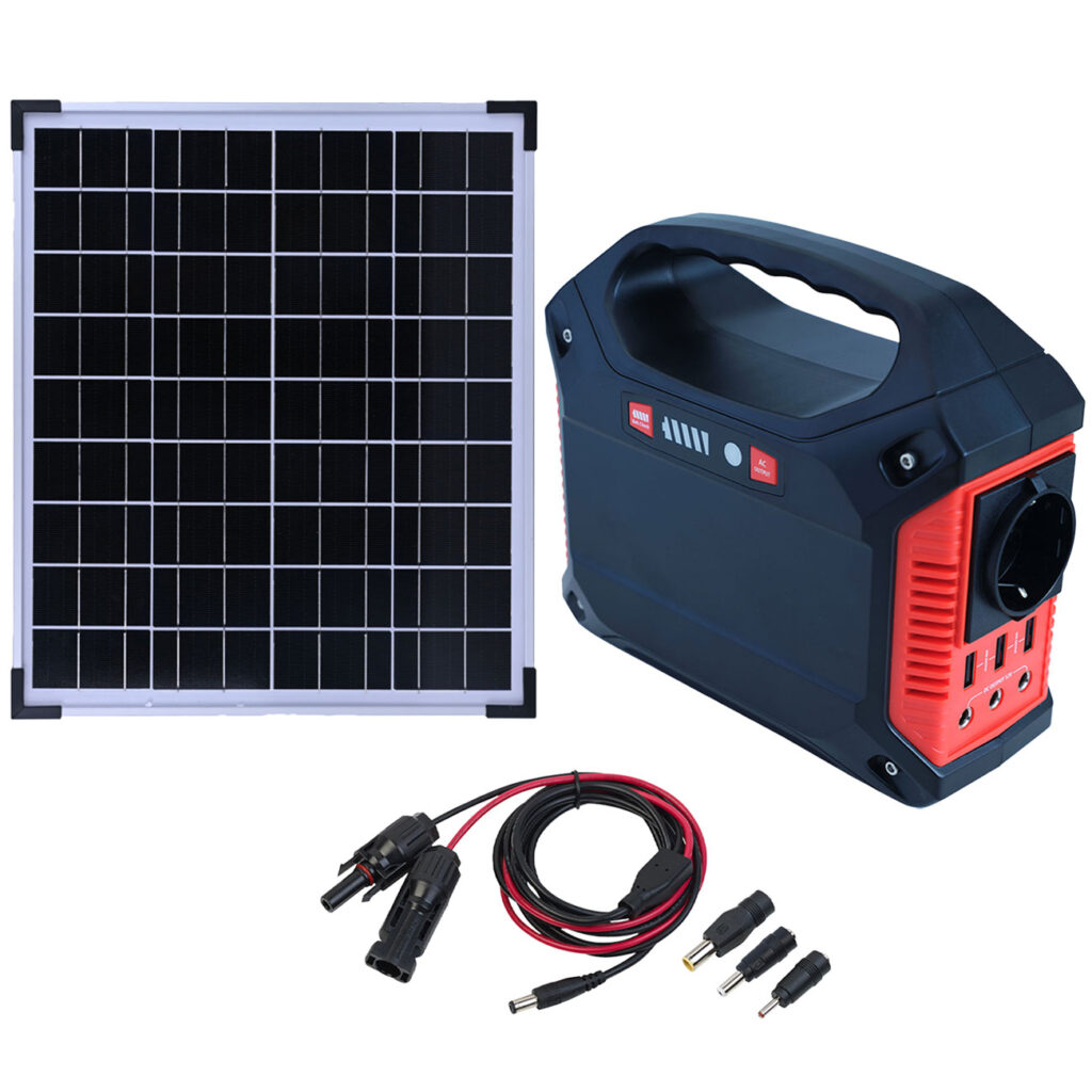 Tragbare Powerstation & Solar-Generator mit 155 Wh, inkl. 20 Watt Solarpanel Tragbare Powerstation & Solar-Generator mit 155 Wh, inkl. 20 Watt Solarpanel
