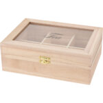 Teebeutelbox aus Holz mit 6 Fächern und transparentem Deckel