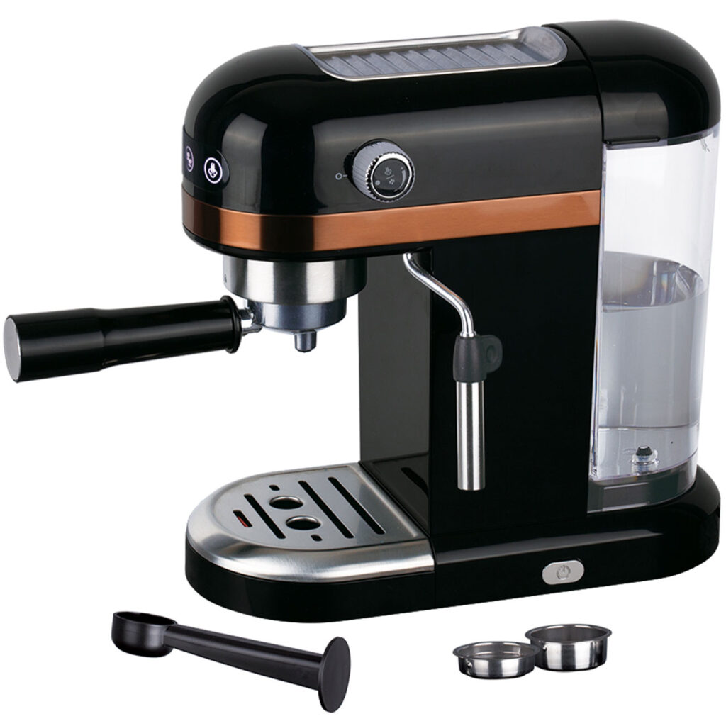Design Espressomaschine mit Milchschaumdüse, 15 bar, schwarz-rose Design Espressomaschine mit Milchschaumdüse, 15 bar, schwarz-rose