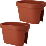2er-Set Balkon-Blumentopf oval, terracotta, Geländertopf, 27 x 40 x 25 cm