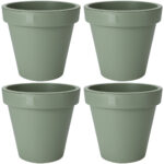 4er-Set Blumentopf rund, grün, Pflanztopf aus 100% recyclebarem Kunststoff, Ø 20 cm