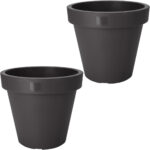 2er-Set Blumentopf rund, anthrazit, Pflanztopf aus 100% recyclebarem Kunststoff, Ø 20 cm