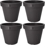 4er-Set Blumentopf rund, anthrazit, Pflanztopf aus 100% recyclebarem Kunststoff, Ø 20 cm