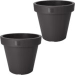 2er-Set Blumentopf rund, anthrazit, Pflanztopf aus 100% recyclebarem Kunststoff, Ø 25 cm