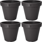 4er-Set Blumentopf rund, anthrazit, Pflanztopf aus 100% recyclebarem Kunststoff, Ø 25 cm