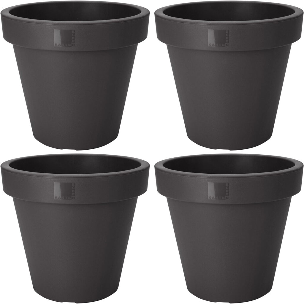 4er-Set Blumentopf rund, anthrazit, Pflanztopf aus 100% recyclebarem Kunststoff, Ø 30 cm 4er-Set Blumentopf rund, anthrazit, Pflanztopf aus 100% recyclebarem Kunststoff, Ø 30 cm