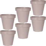 6er-Set Blumentopf rund, braun-grau, Pflanztopf aus 100% recyclebarem Kunststoff, Ø 20 cm