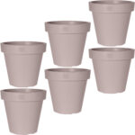6er-Set Blumentopf rund, braun-grau, Pflanztopf aus 100% recyclebarem Kunststoff, Ø 30 cm