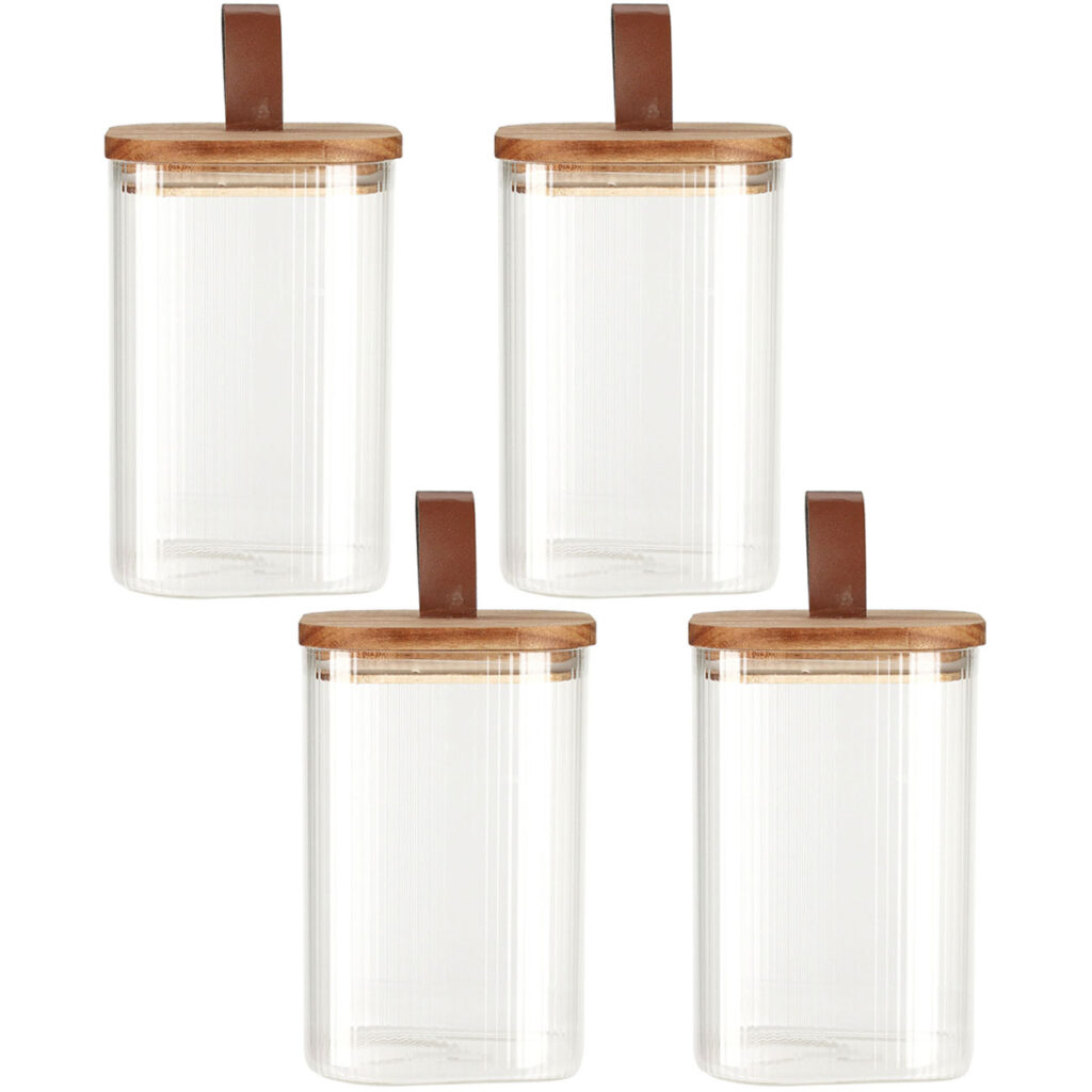 4er-Set Vorratsglas mit Akazienholzdeckel, 1150 ml
