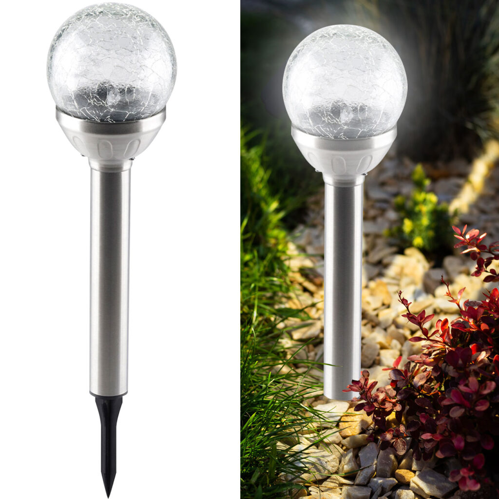 Solar-Kugellampe mit Erdspiess für den Garten, H 34 x Ø 7,5 cm