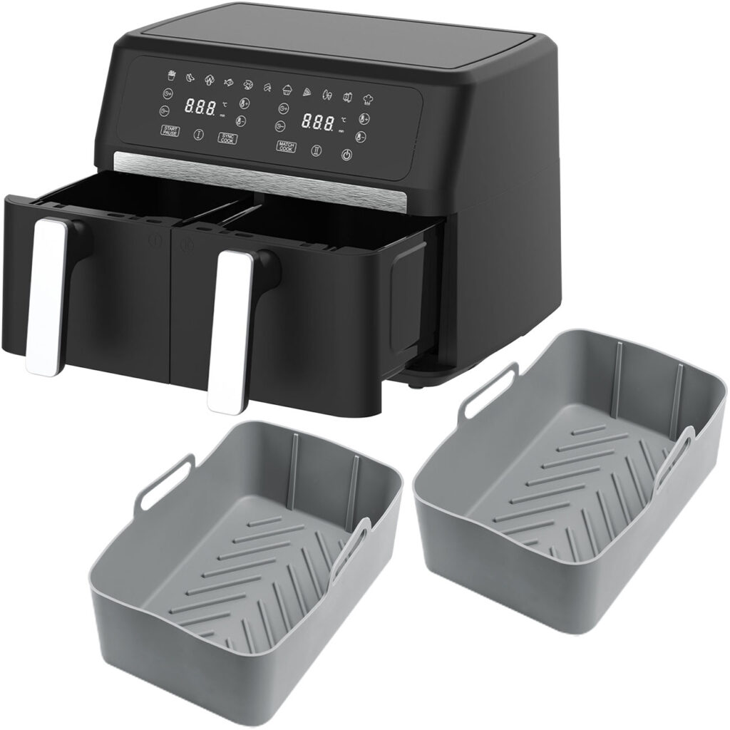 Dual-Zone Heissluftfritteuse, Doppelkorb, 2x 4,5 l, inkl. Silikonformen Dual-Zone Heissluftfritteuse, Doppelkorb, 2x 4,5 l, inkl. Silikonformen