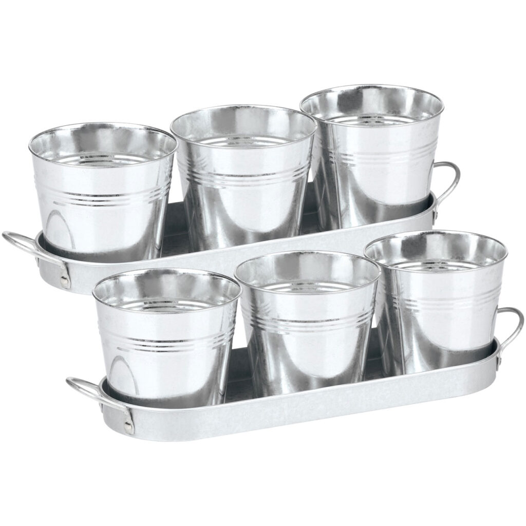 2er-Set Kräutertöpfe, 3tlg., mit Tablett, Metall