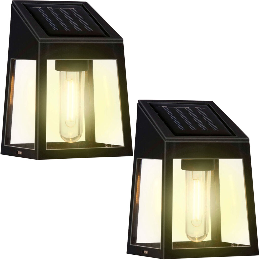 2er-Set Solar Wandleuchte, warm-weisses Licht, schwarz 2er-Set Solar Wandleuchte, warm-weisses Licht, schwarz