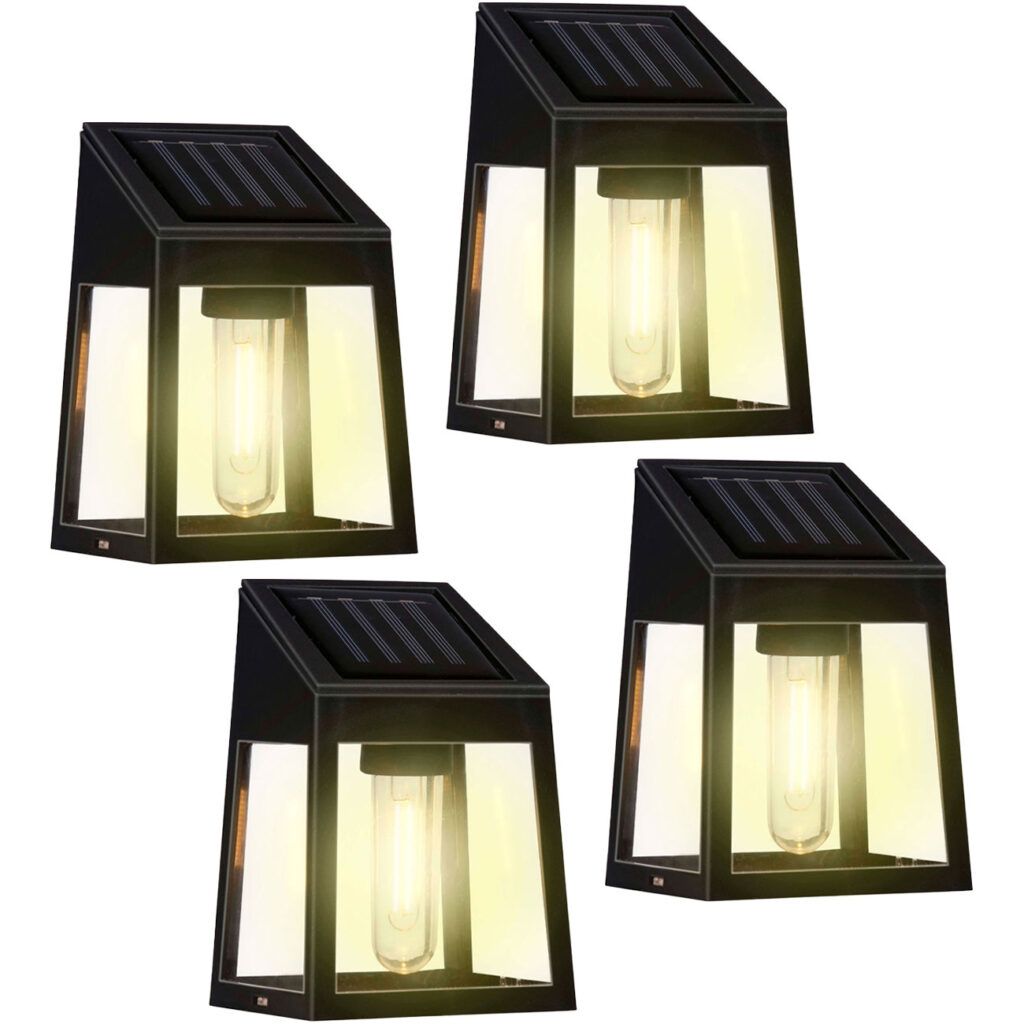 4er-Set Solar Wandleuchte, warm-weisses Licht, schwarz 4er-Set Solar Wandleuchte, warm-weisses Licht, schwarz