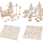 2er-Set 3D-Puzzle-Dekorationen aus Naturholz, Tannenbaum und Schneemann