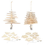 2er-Set 3D-Bastel-Deko aus Naturholz, Weihnachtsbaum, Stern, Dreieck
