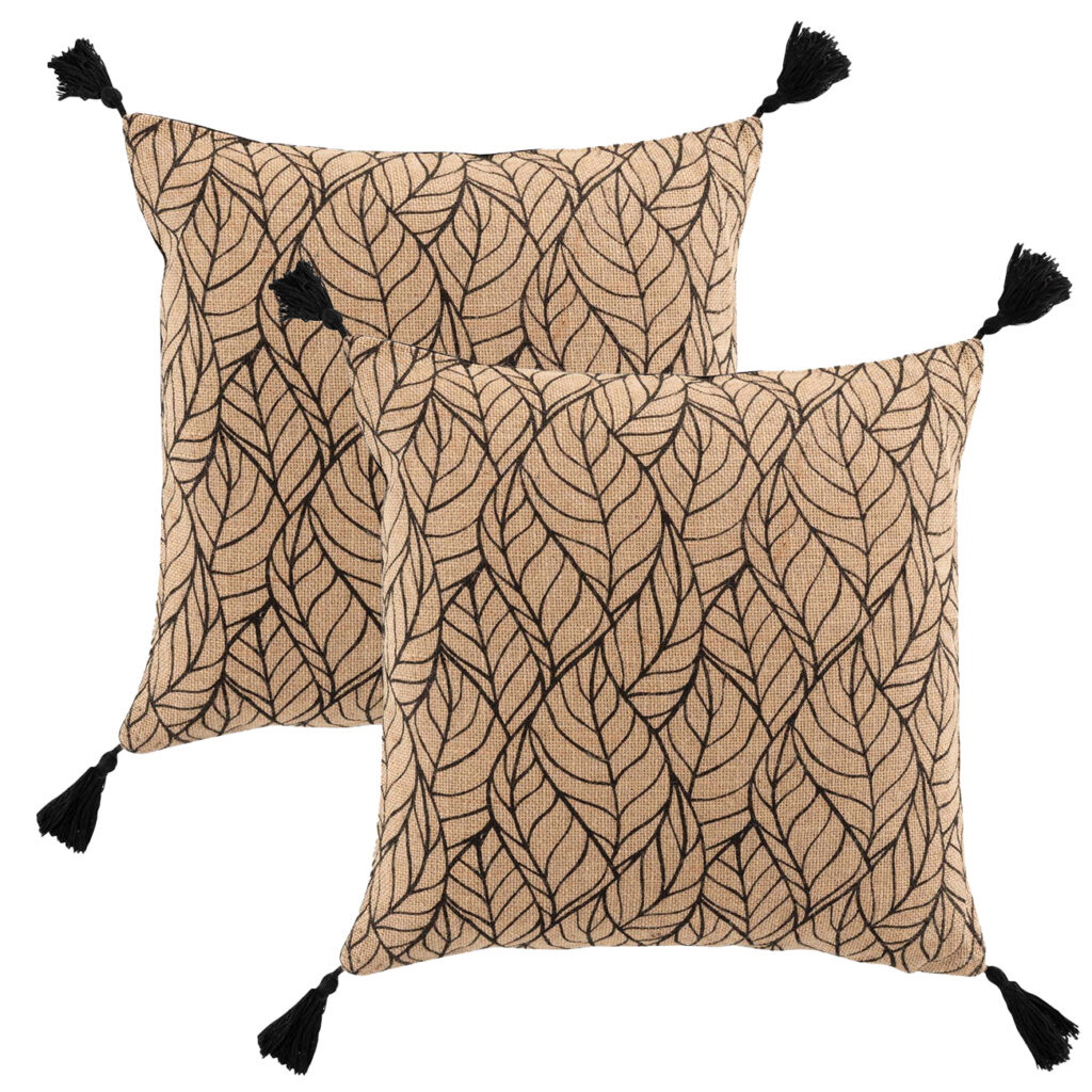 2er-Set Kissenhüllen aus Jute und Baumwolle, mit Bommel, braun, 40 x 40 cm 2er-Set Kissenhüllen aus Jute und Baumwolle, mit Bommel, braun, 40 x 40 cm