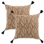 2er-Set Kissenhüllen aus Jute und Baumwolle, mit Bommel, braun, 40 x 40 cm