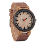 Smarte Armbanduhr aus Bambus, Holzuhr mit Lederarmband, Unisex
