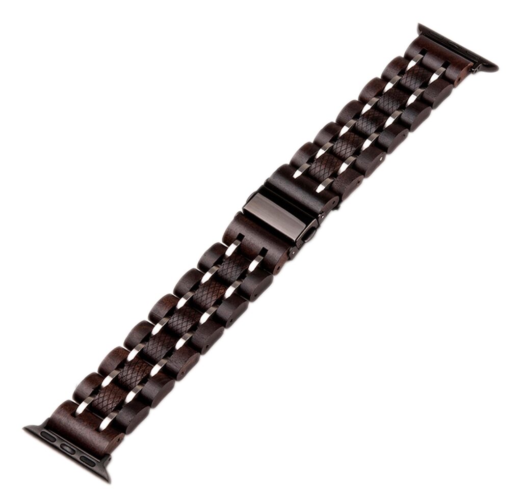 Holzarmband für Apple Watch aus Ebenholz, dunkelbraun, mit Edelstahl Holzarmband für Apple Watch aus Ebenholz, dunkelbraun, mit Edelstahl
