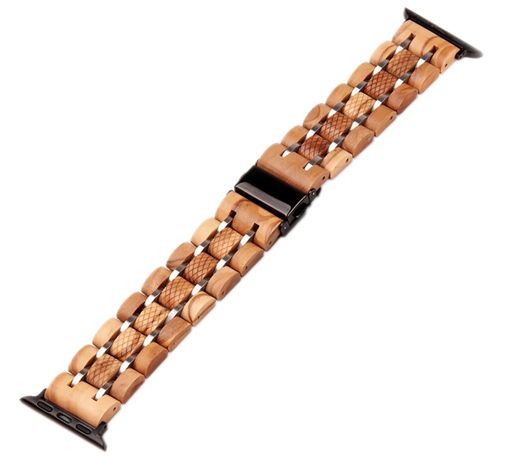 Holzarmband Apple Watch Ebenholz hellbraun mit Edelstahlverarbeitung Holzarmband Apple Watch Ebenholz hellbraun mit Edelstahlverarbeitung