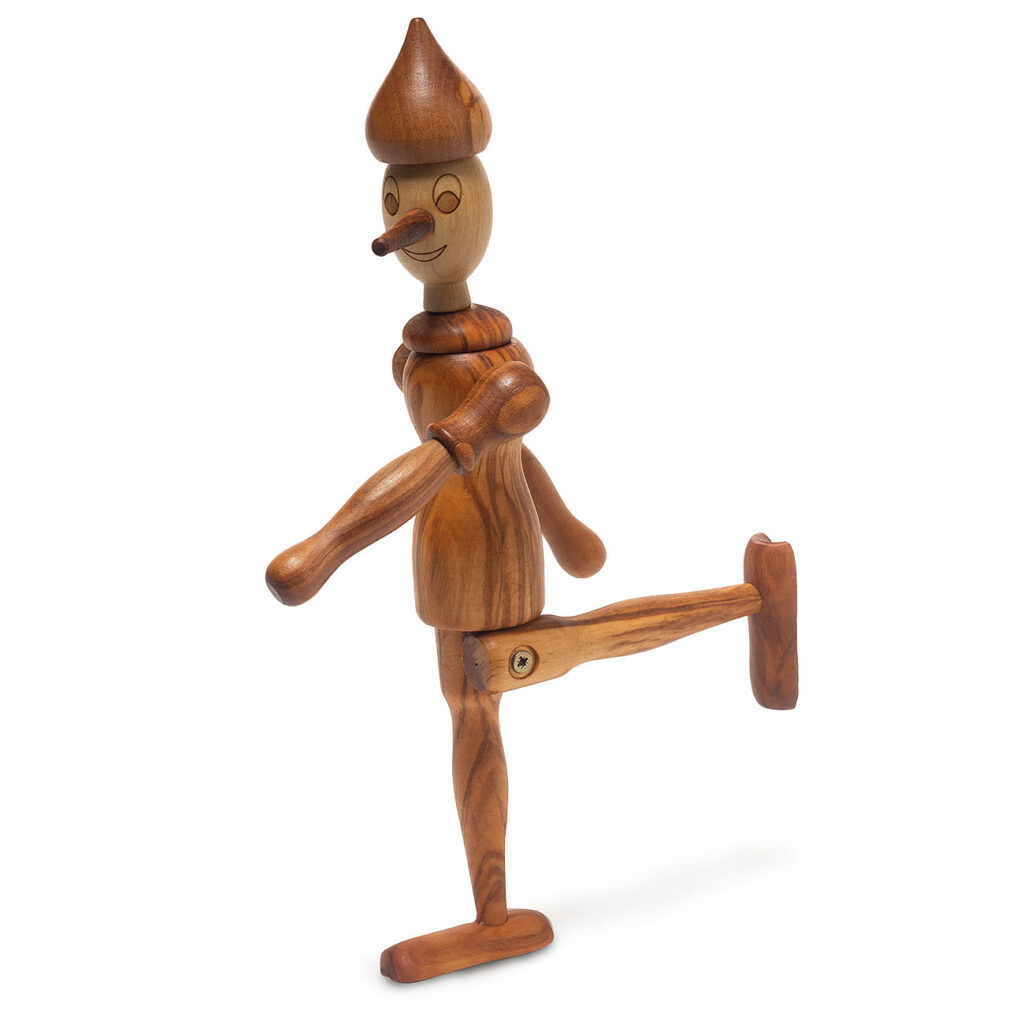 Pinocchio-Figur mit beweglichen Armen und Beinen, 25 cm, Olivenholz Pinocchio-Figur mit beweglichen Armen und Beinen, 25 cm, Olivenholz