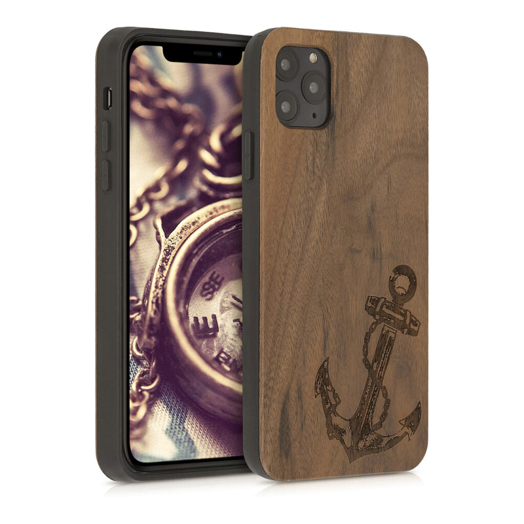 Schutzhülle für iPhone 11 Pro Max, Walnussholz, Anker, Dunkelbraun