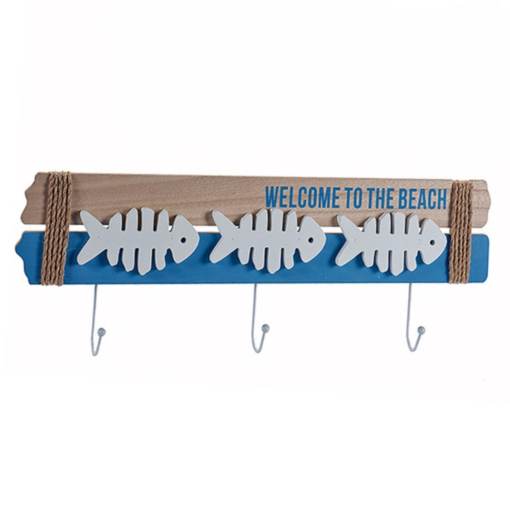 Garderobenpaneel aus Holz, Welcome to the beach, 5 x 21 x 59cm Garderobenpaneel aus Holz, Welcome to the beach, 5 x 21 x 59cm