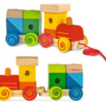 Zug aus Holz mit Sound, Eisenbahn, Holz-Bausteine, 11 Teile, 17cm