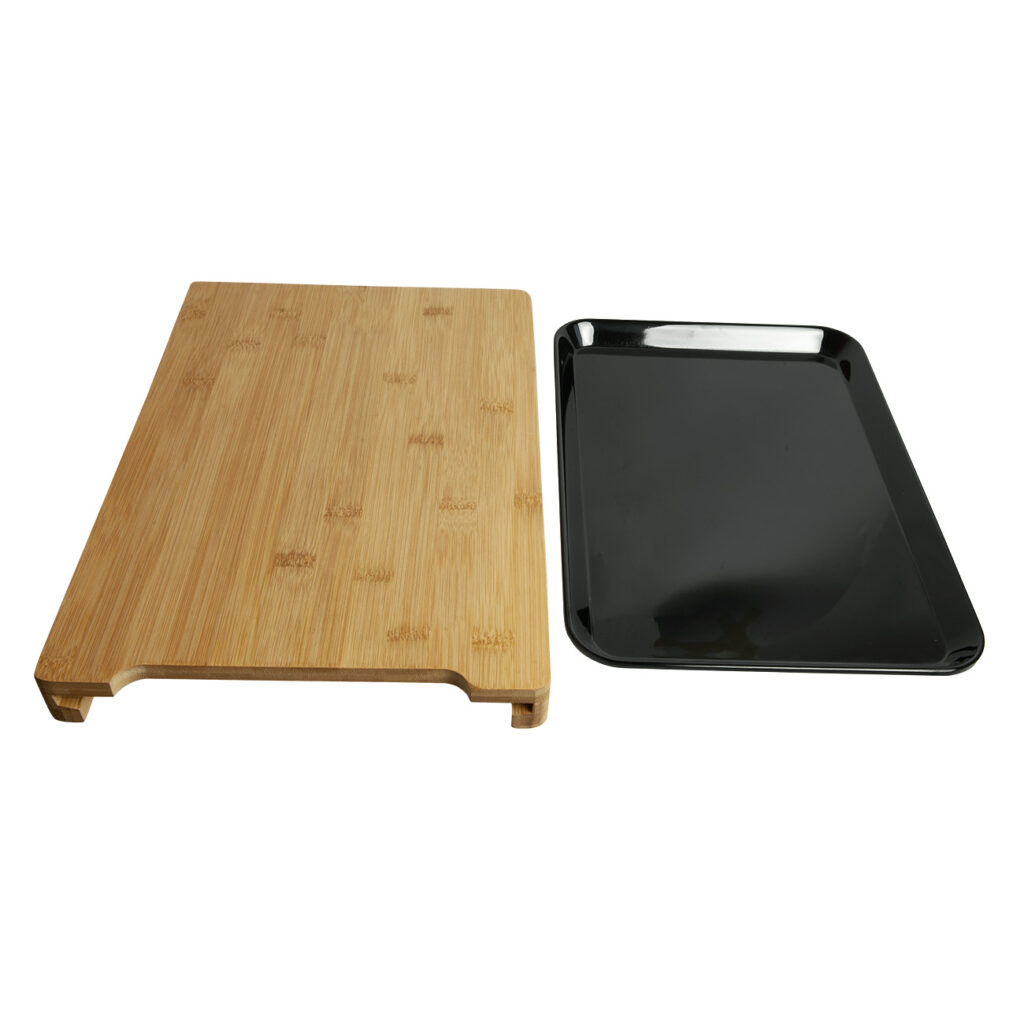 Bambus Schneidebrett mit Auszieh-Schale aus Melamin, 38 x 26 x 3,5cm Bambus Schneidebrett mit Auszieh-Schale aus Melamin, 38 x 26 x 3,5cm
