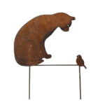 Gartenstecker Katze und Vogel, rostbraun, Höhe 50 cm