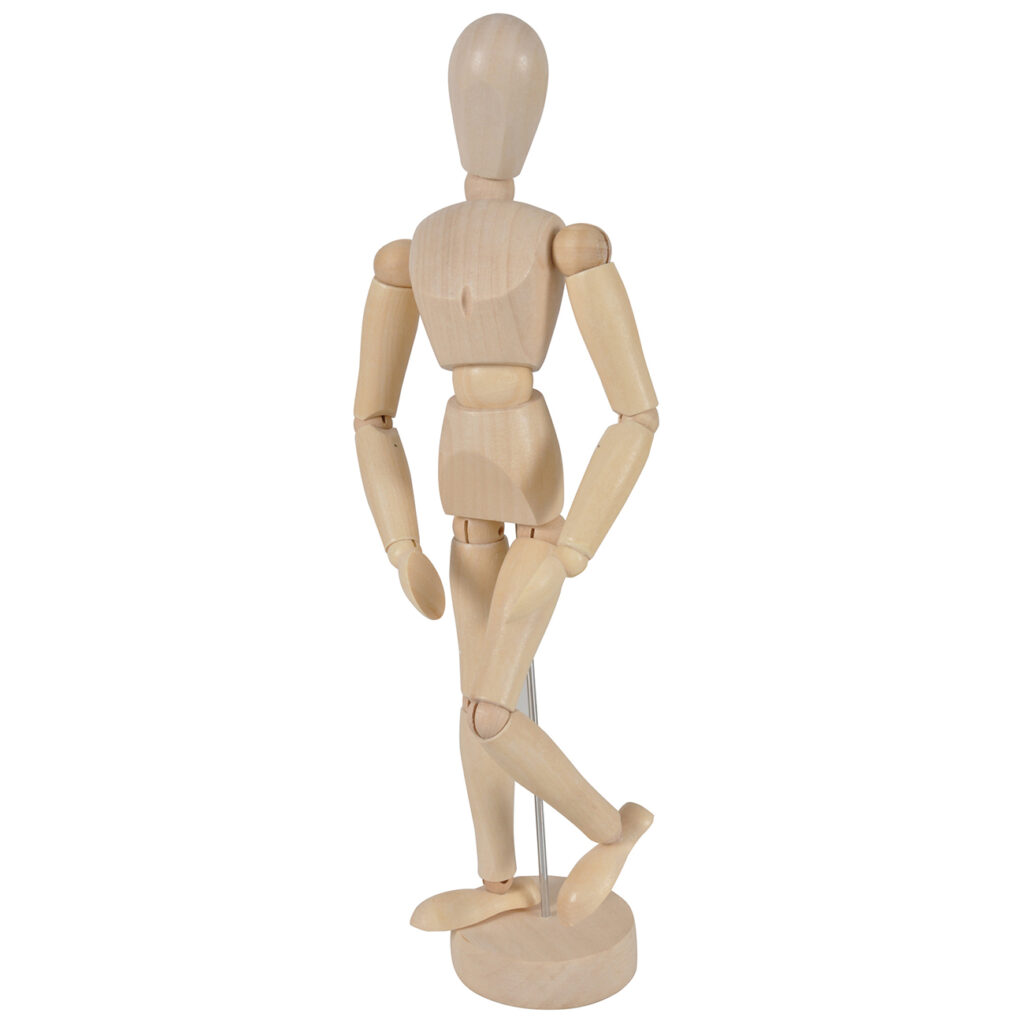 Holzpuppe auf Ständer mit verstellbaren Gliedern, Höhe 30 cm Holzpuppe auf Ständer mit verstellbaren Gliedern, Höhe 30 cm