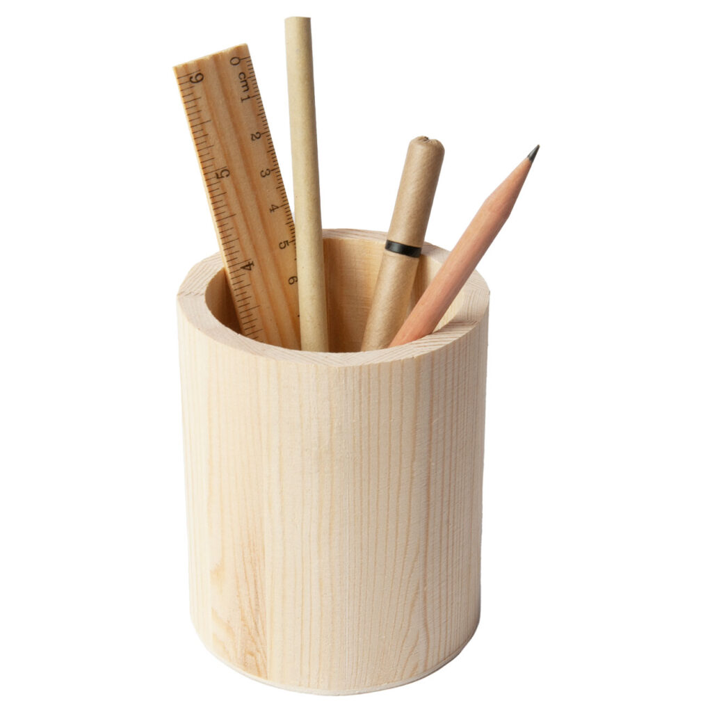 Stiftehalter aus Holz, rund, natur, 10 x 8 cm