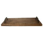 Servierbrett aus Mangoholz, rechteckig, mit Metallgriffen, 40,5 x 22 x 6 cm