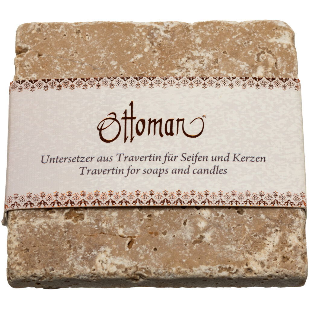 Seifenablage aus Travertin, quadratisch, kräftig-braun, 10 x 10 cm Seifenablage aus Travertin, quadratisch, kräftig-braun, 10 x 10 cm
