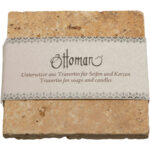 Seifenablage aus Travertin, quadratisch, Farbton gold-gelb, 10 x 10 cm