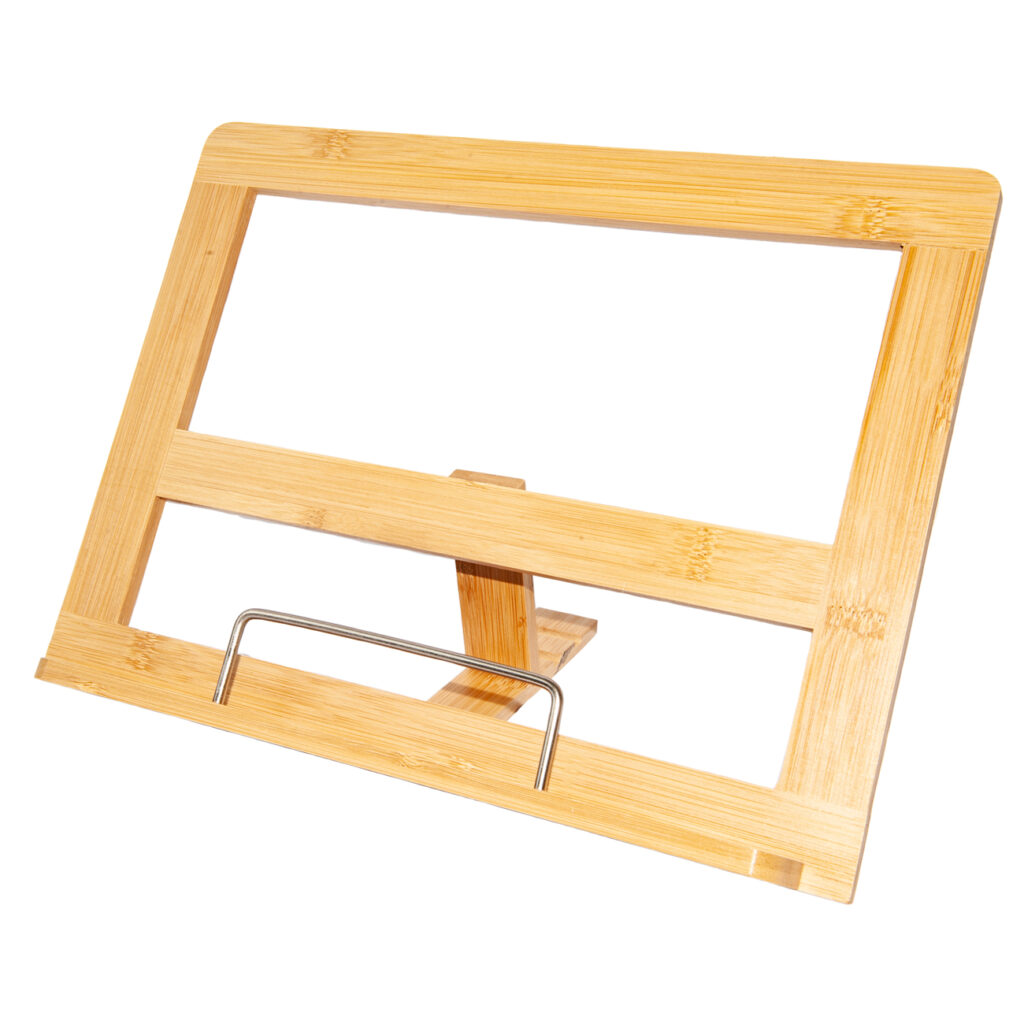 Kochbuchhalter aus Bambus und Metall, 3-stufig verstellbar, 24 x 32 x 3,5 cm Kochbuchhalter aus Bambus und Metall, 3-stufig verstellbar, 24 x 32 x 3,5 cm