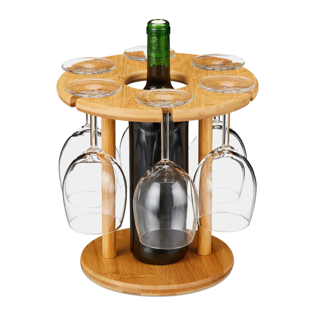 Weinglas-Halter aus Bambus für 6 Wein- und Sektgläser, ca. 25 x 25 cm Weinglas-Halter aus Bambus für 6 Wein- und Sektgläser, ca. 25 x 25 cm