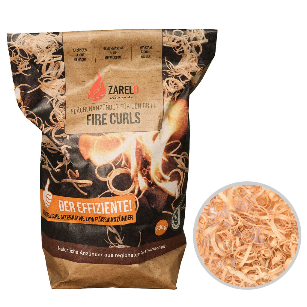 Firecurls aus Holz, Flächenanzünder für den Grill und Kamin, Anzündhilfe, 200 g Firecurls aus Holz, Flächenanzünder für den Grill und Kamin, Anzündhilfe, 200 g