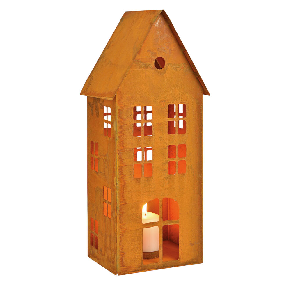 Windlicht Haus aus Metall, Rost-Finish, braun, Lichterhaus, 17 x 40 x 14 cm Windlicht Haus aus Metall, Rost-Finish, braun, Lichterhaus, 17 x 40 x 14 cm