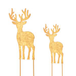 2er-Set Gartenstecker Hirsch aus Metall, gold, 13 x 41 cm, 8 x 27 cm