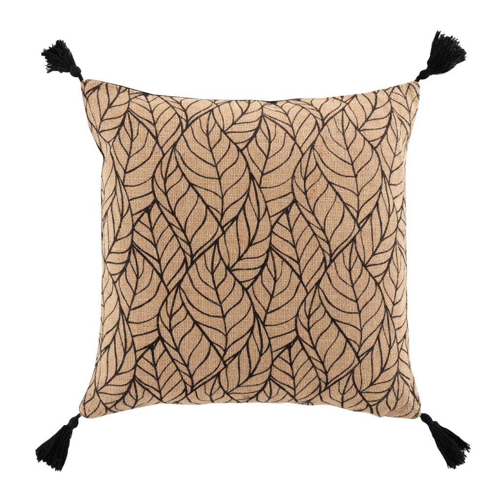 Kissenhülle aus Jute und Baumwolle, mit Bommel, braun, 40 x 40 cm Kissenhülle aus Jute und Baumwolle, mit Bommel, braun, 40 x 40 cm