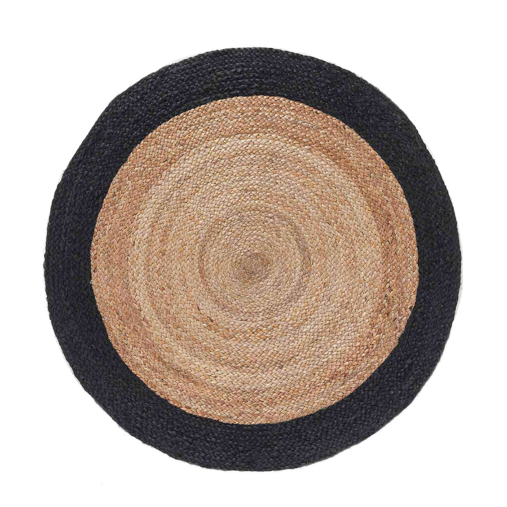 Runder Teppich aus Jute, schwarz, beige, Ø 90 cm