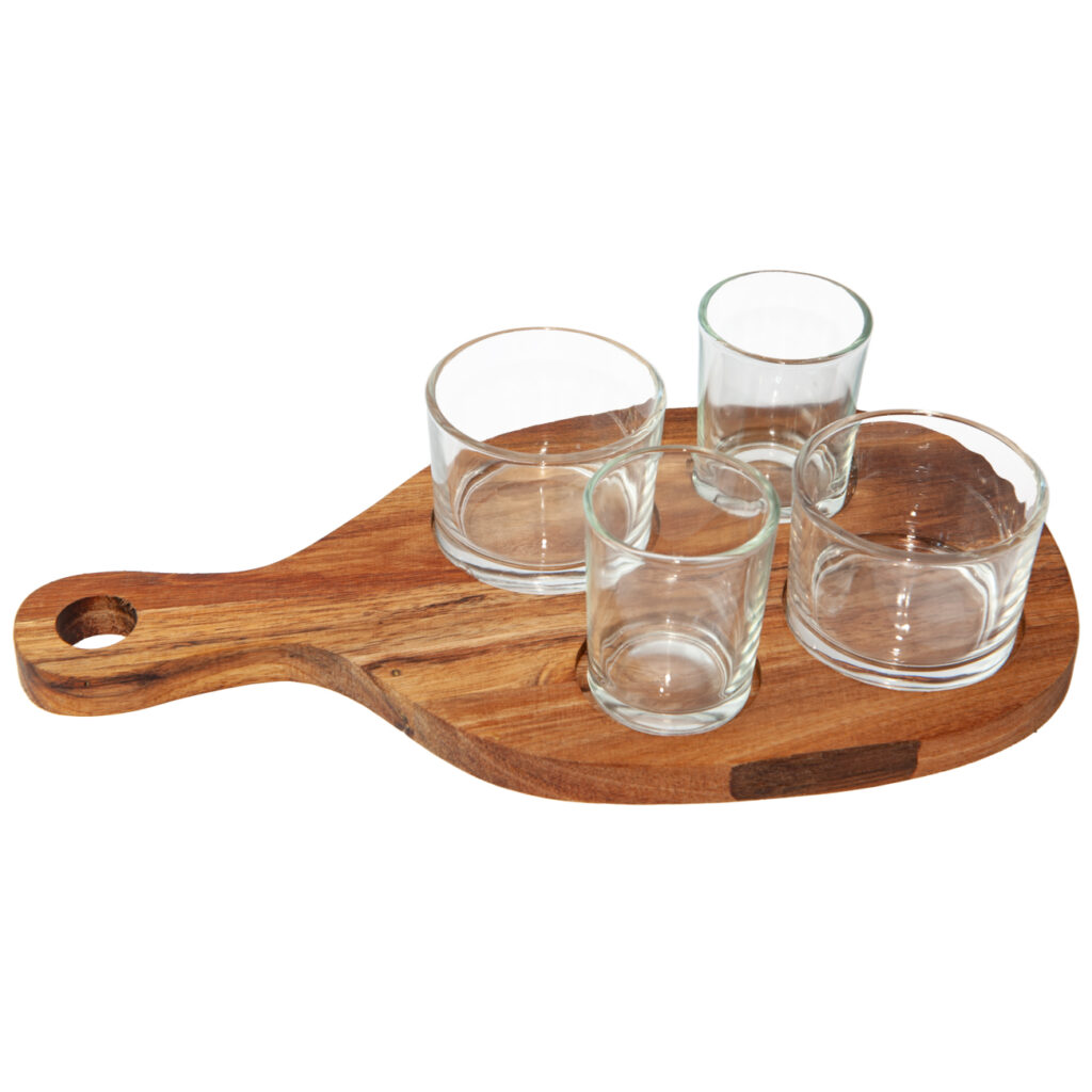 Servierbrett mit 4 Dipgläsern, Apéro Servier-Platte Servierbrett mit 4 Dipgläsern, Apéro Servier-Platte