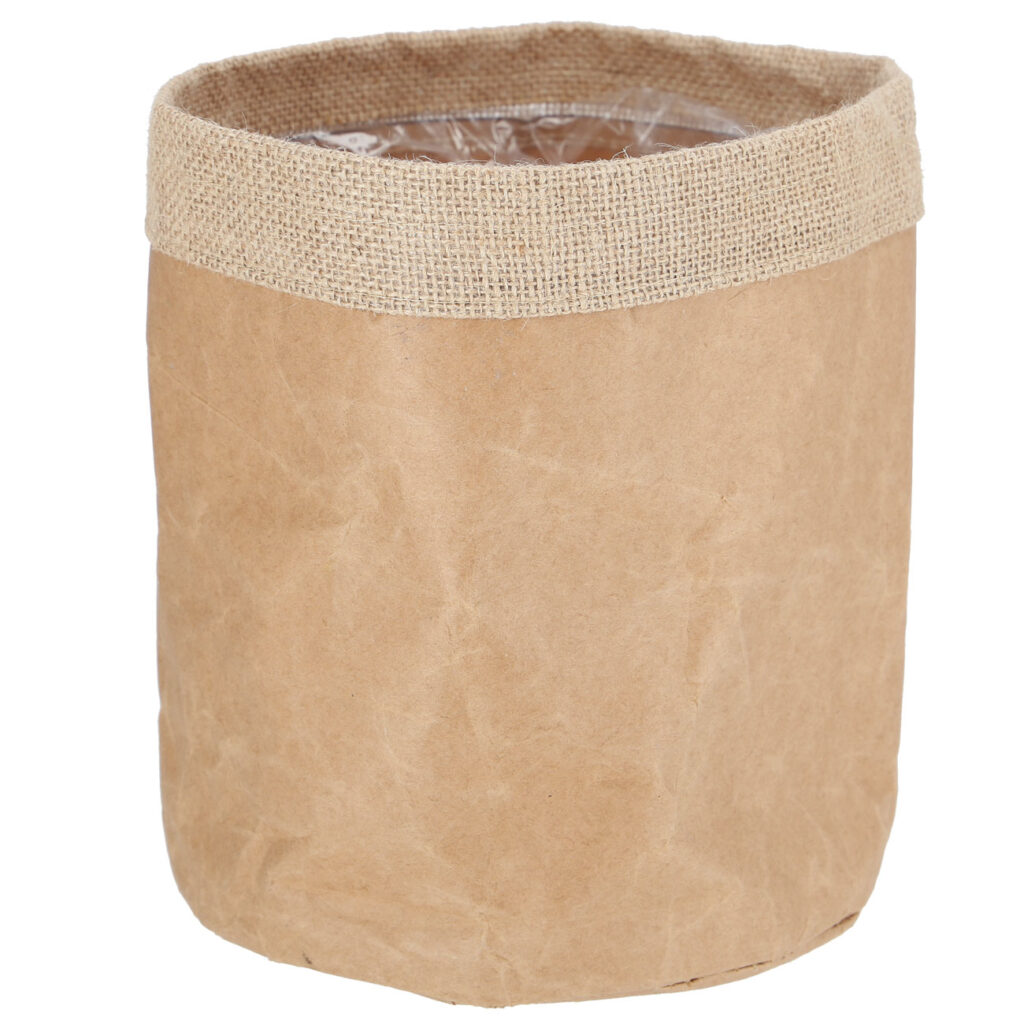 Pflanzsack aus Papier mit Wolle verstärkt, Übertopf mit Innenfolie, natur, 20 x 21 cm Pflanzsack aus Papier mit Wolle verstärkt, Übertopf mit Innenfolie, natur, 20 x 21 cm