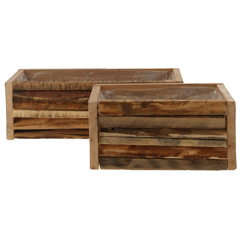 2er-Set Holzkübel rechteckig, Pflanztöpfe mit Innenfolie, 2 verschiedene Grössen 2er-Set Holzkübel rechteckig, Pflanztöpfe mit Innenfolie, 2 verschiedene Grössen