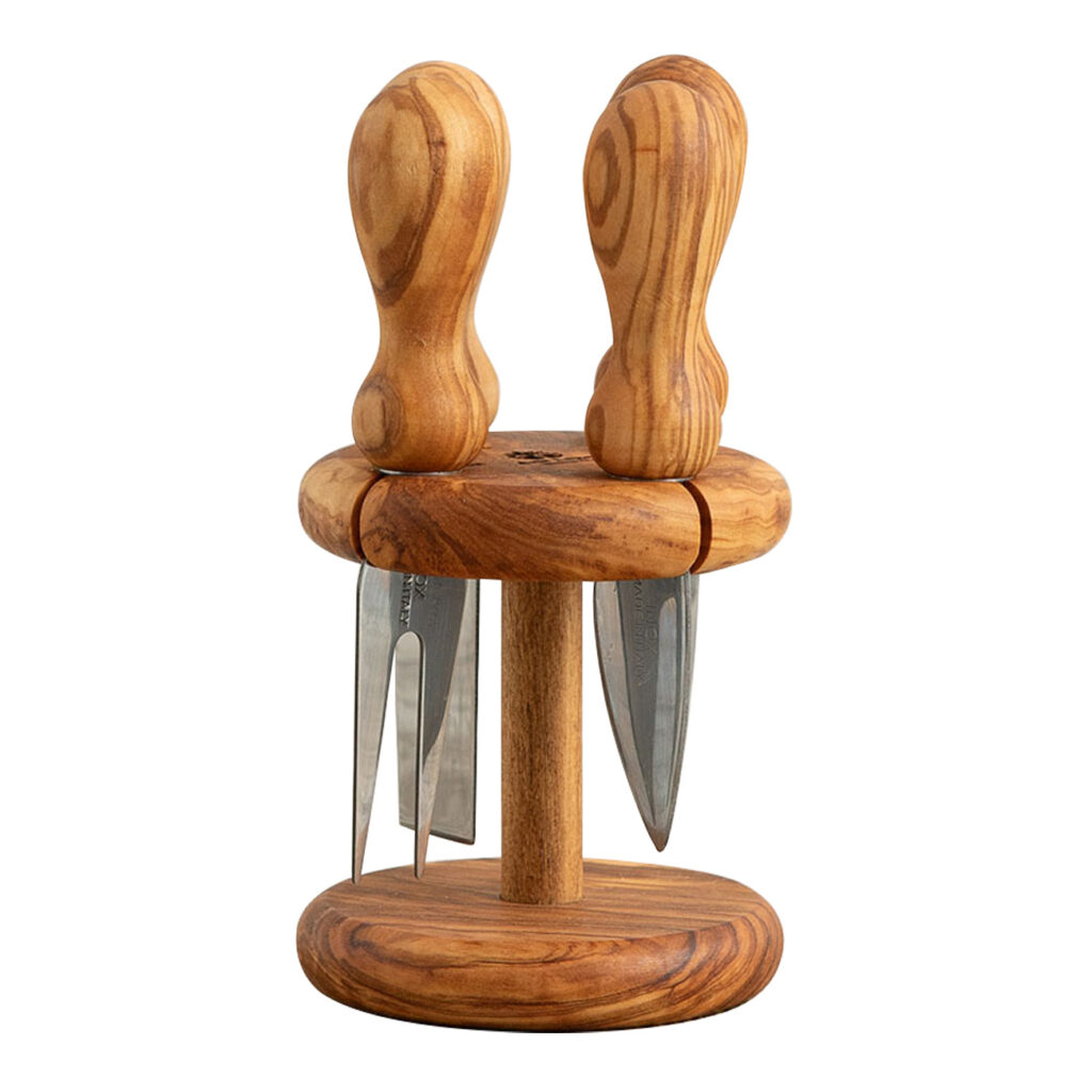 5-teiliges Käsemesser Set aus Olivenholz, Messer für Käse an Ständer, 9 x 9 x 16 cm 5-teiliges Käsemesser Set aus Olivenholz, Messer für Käse an Ständer, 9 x 9 x 16 cm