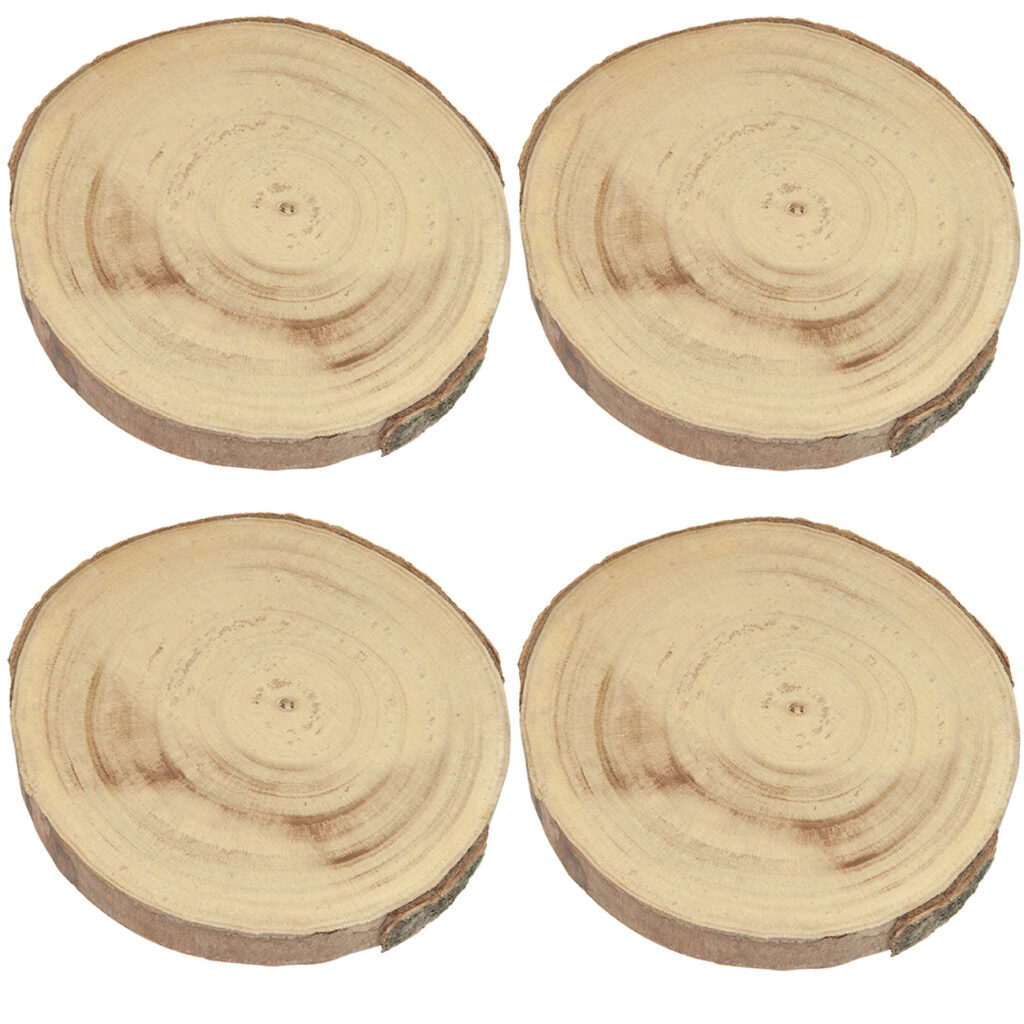 4er-Set Untersetzer aus Holz, Baumstamm Scheiben als Dekoration aus Holz, 20 x 20 x 3 cm 4er-Set Untersetzer aus Holz, Baumstamm Scheiben als Dekoration aus Holz, 20 x 20 x 3 cm