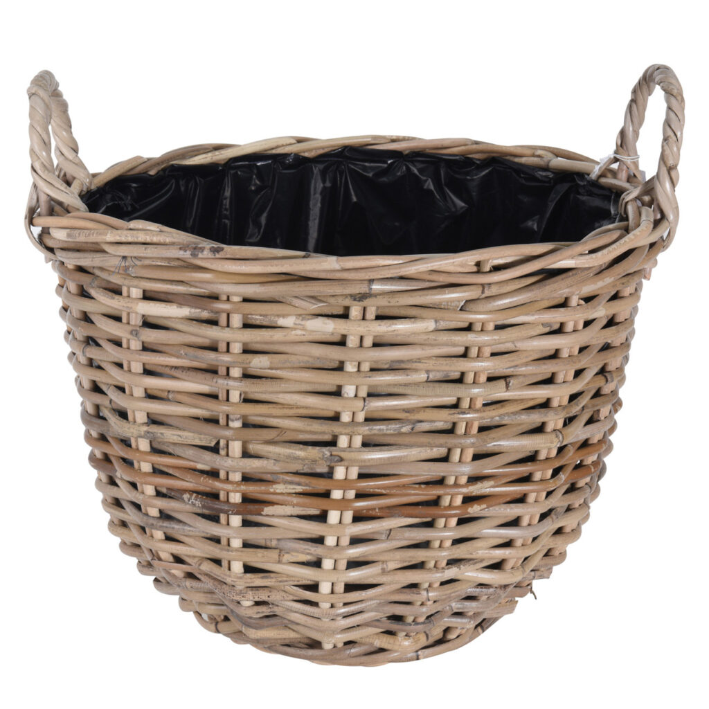Pflanzkorb aus Schilf und Rattan mit Innenfolie, Aufbewahrungskorb mit Henkel, 40 x 30 cm Pflanzkorb aus Schilf und Rattan mit Innenfolie, Aufbewahrungskorb mit Henkel, 40 x 30 cm